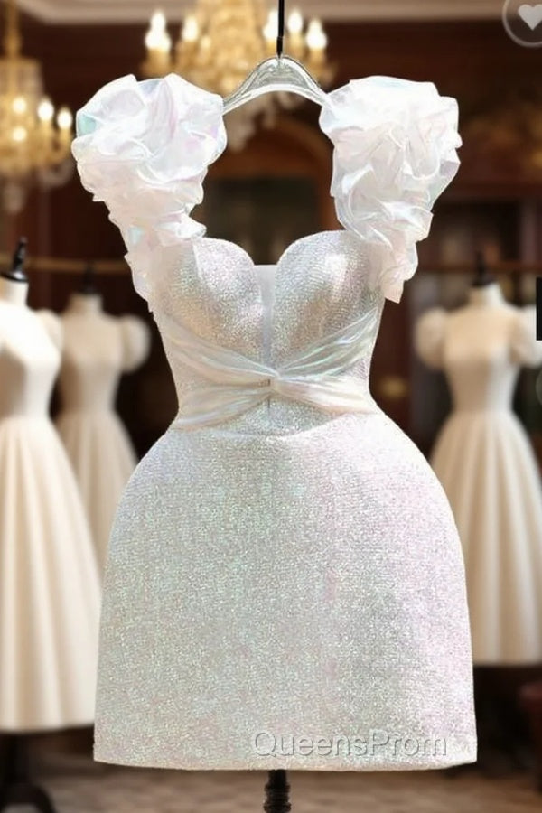 Sexy Sheath Straps White Sequin Homecoming Dress 16Th Birthday Outfits Main image