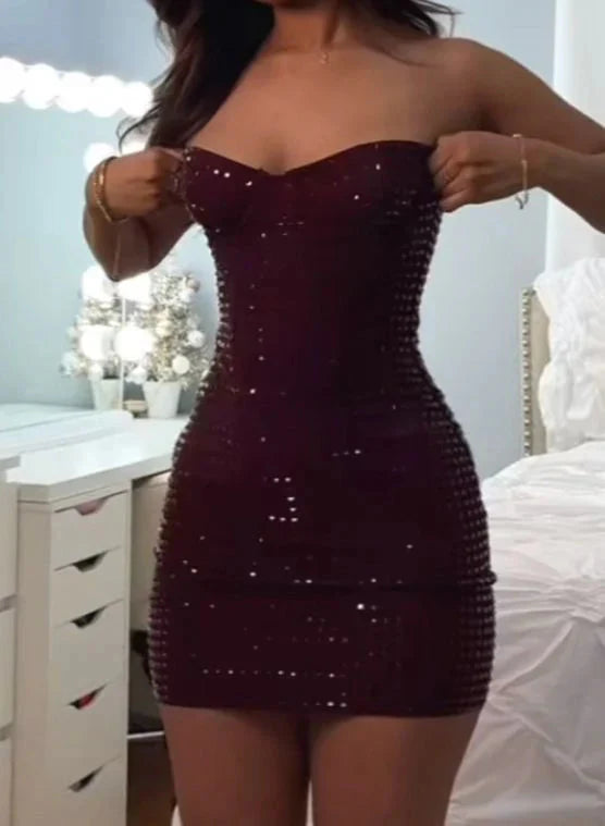 Sexy Sheath Sweetheart Burgundy Sequin Short Summer Birthday Dress Hoco Dress Birthday Outfit 18Th Birthday Mini Party Dress