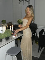 Sexy Sheath Sweetheart Sequin Floor Length Champagne Classy Evening Dress Classy Prom Dress