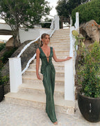 Sexy Sheath V Neckline Green Long Classy Prom Dress