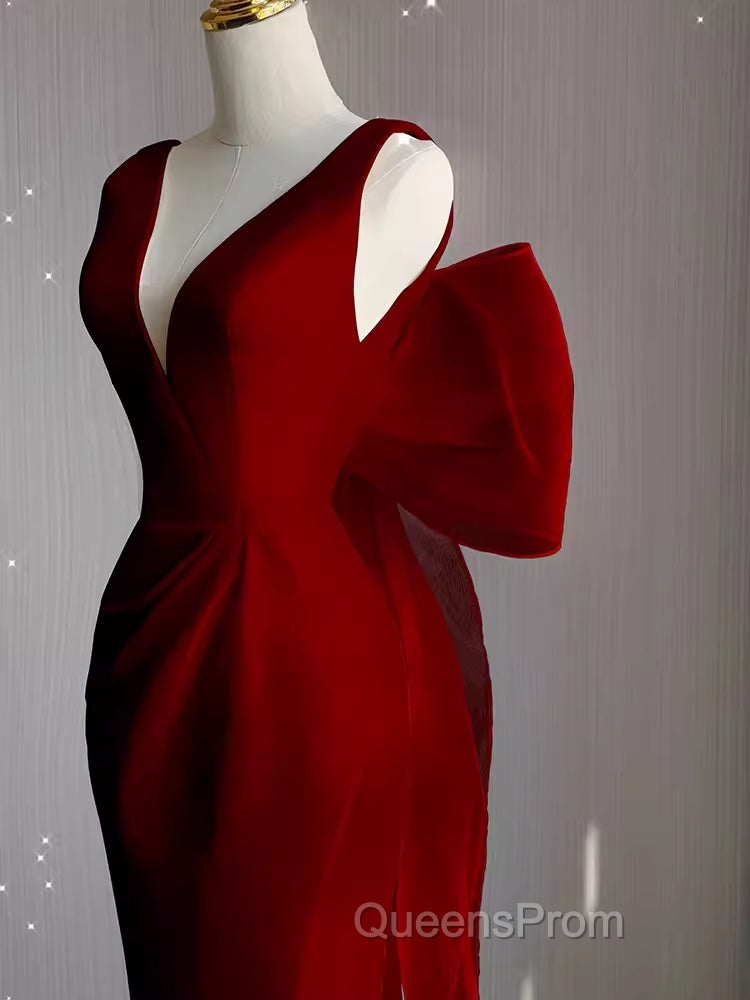 Sexy Sheath V Neckline Long Senior Red Evening Prom Dress Formal Dress