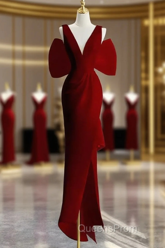Sexy Sheath V Neckline Long Senior Red Evening Prom Dress Formal Dress Main image