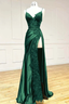 Sexy Mermaid Spaghetti Strap Sleeveless Long Split Classy Prom Dress With Embroidered