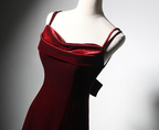 Elegant Burgundy Spaghetti Straps Velvet Mermaid Classy Prom Dress Classy Evening Dress