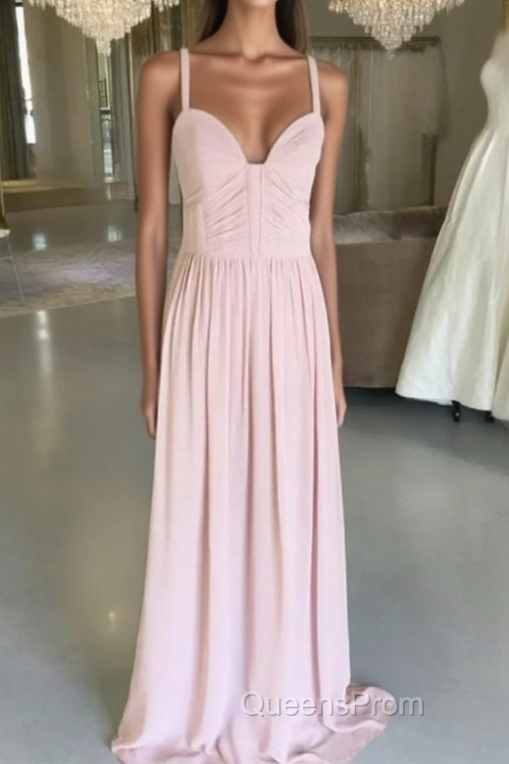 Sexy Spaghetti Straps Long Chiffon Ruched Sweetheart Bridesmaid Dress Main image