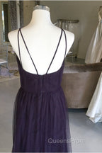 Sexy Spaghetti Straps Long Tulle Cross Back Bridesmaid Dress