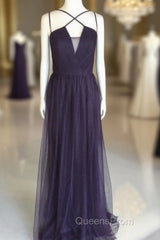 Sexy Spaghetti Straps Long Tulle Cross Back Bridesmaid Dress