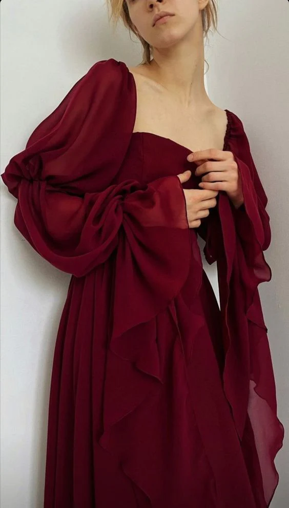 Sexy Square Neckline Chiffon Long Classy Prom Dress 21Th Birthday Outfit Secondary image