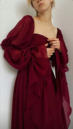 Sexy Square Neckline Chiffon Long Classy Prom Dress 21Th Birthday Outfit