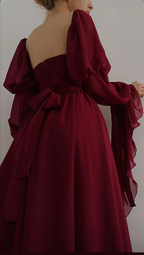 Sexy Square Neckline Chiffon Long Classy Prom Dress 21Th Birthday Outfit
