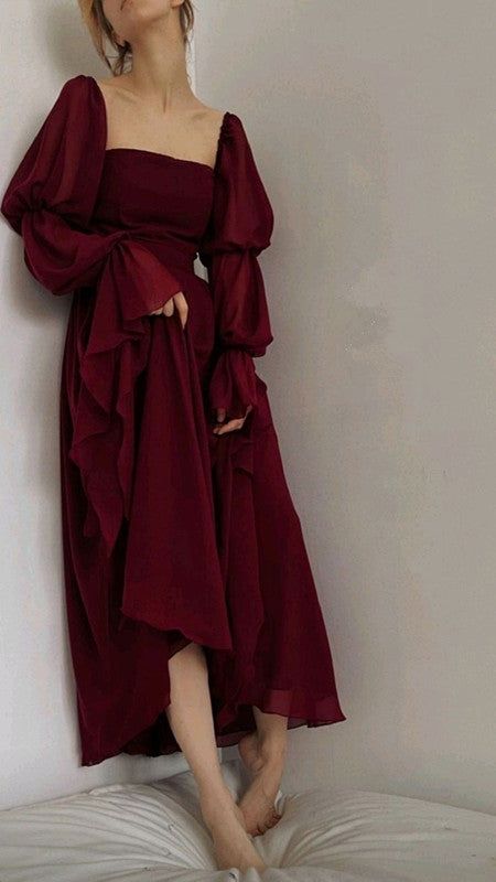 Sexy Square Neckline Chiffon Long Classy Prom Dress 21Th Birthday Outfit