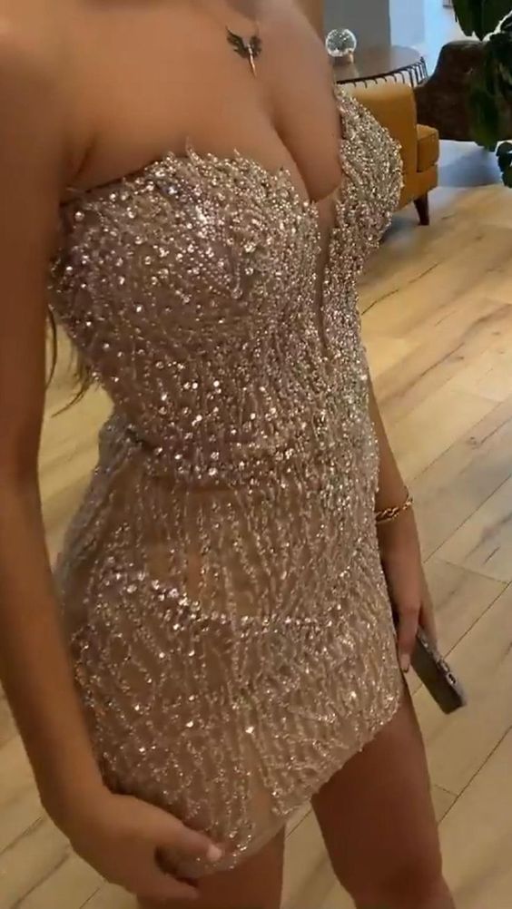 Sexy Strapless Champagne Birthday Dress Bling Birthday Outfits