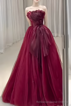 Sexy Strapless Red Party Dresses Long Prom Dresses