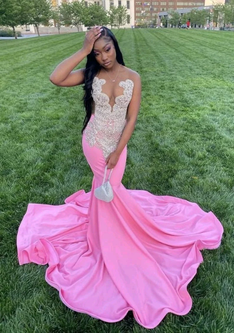 Pink Long Mermaid Classy Prom Dress ,Elegant Classy Evening Dress Secondary image