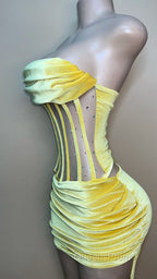 Sexy Strapless Yellow Velvet Evening Prom Dress ,Charming Homecoming Dress