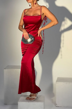 Sexy Sheath Spaghetti Straps Backless Navy Blue Satin Classy Prom Dress Classy Evening Dress