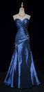 Sexy Sweetheart Sleeveless Mermaid Satin Long Navy Blue Classy Prom Dress