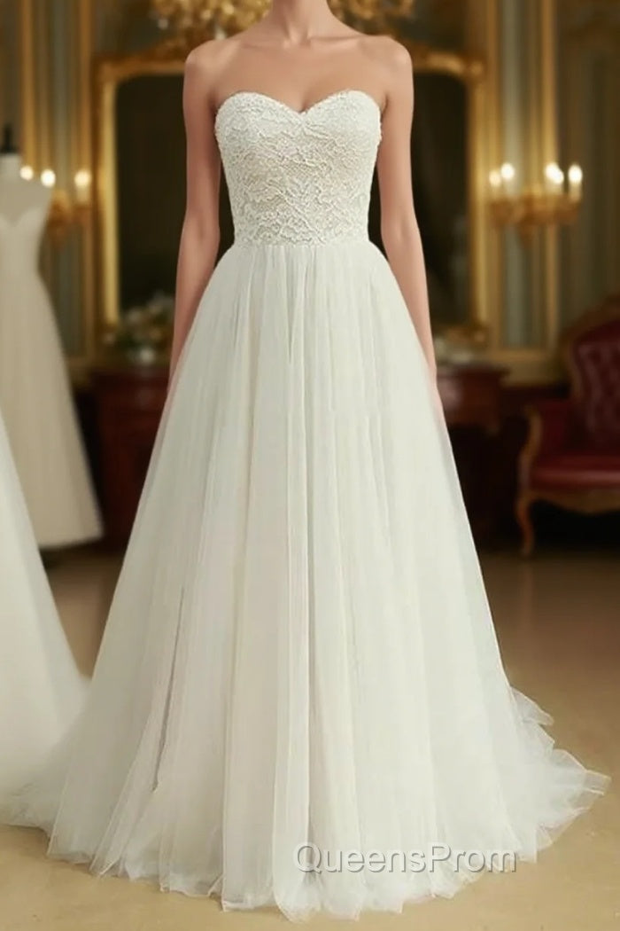 Sexy Sweetheat White Tulle Long Wedding Dress, Main image