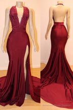 Sexy V-neck Chiffon Mermaid Prom Dress Sequins Long Backless With Split