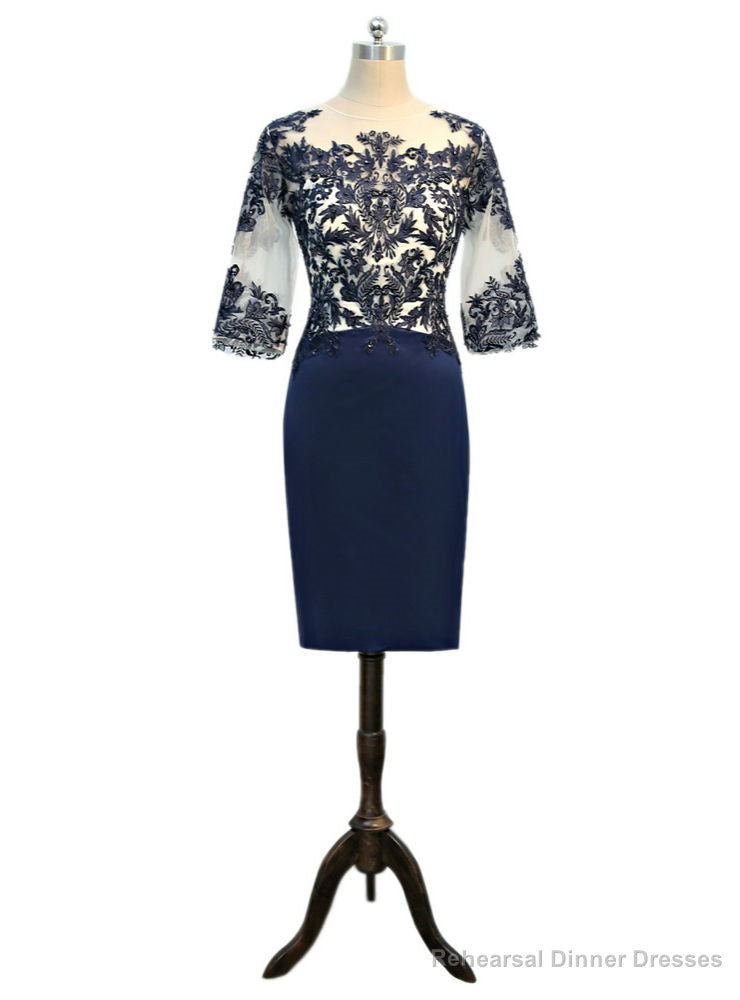 Sheath 3/4 Sleeves Navy Blue Satin Mother Of The Bride Dresses Main image