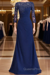 Sheath/Column Bateau Floor-Length Chiffon Mother of the Bride Dress With Appliques Lace