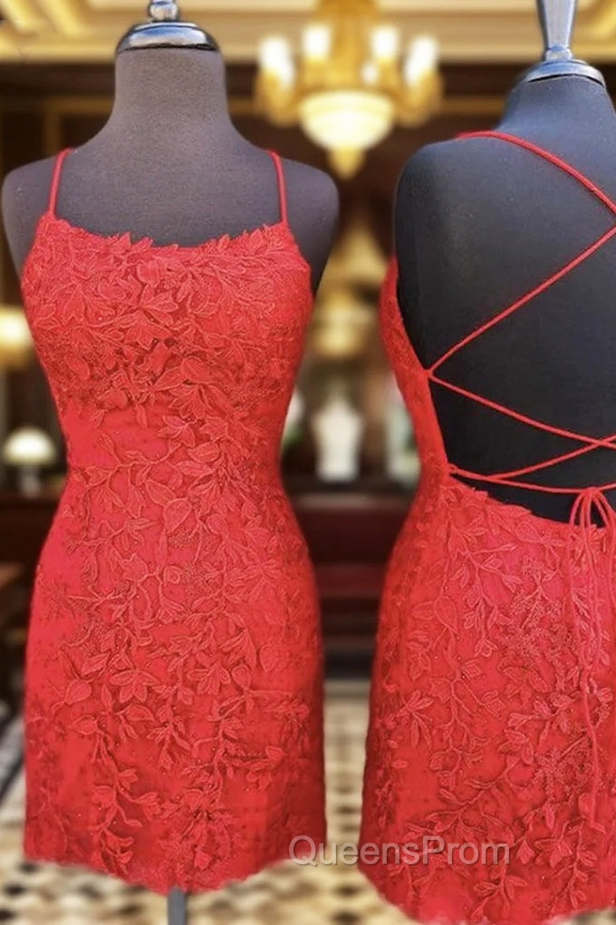 Sheath/Column Bateau Sleeveless Lace Short/Mini Homecoming Dress With Beading