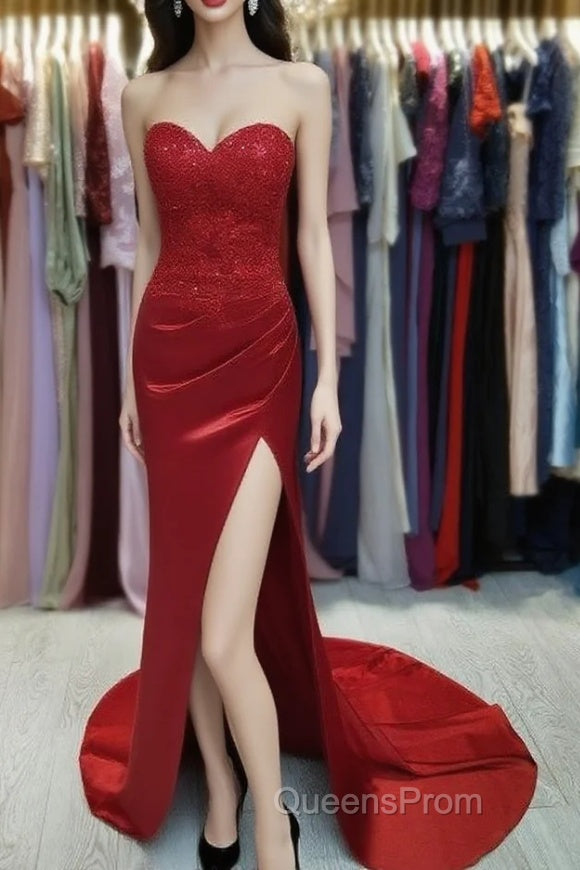 Sheath/Column Elastic Evening Prom Dress Woven Satin Sequin Sweetheart Sleeveless Court Train Dresse Main image