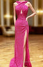 Sheath/Column Halter Sleeveless Court Train Velvet Sequins Evening Prom Dress With Split