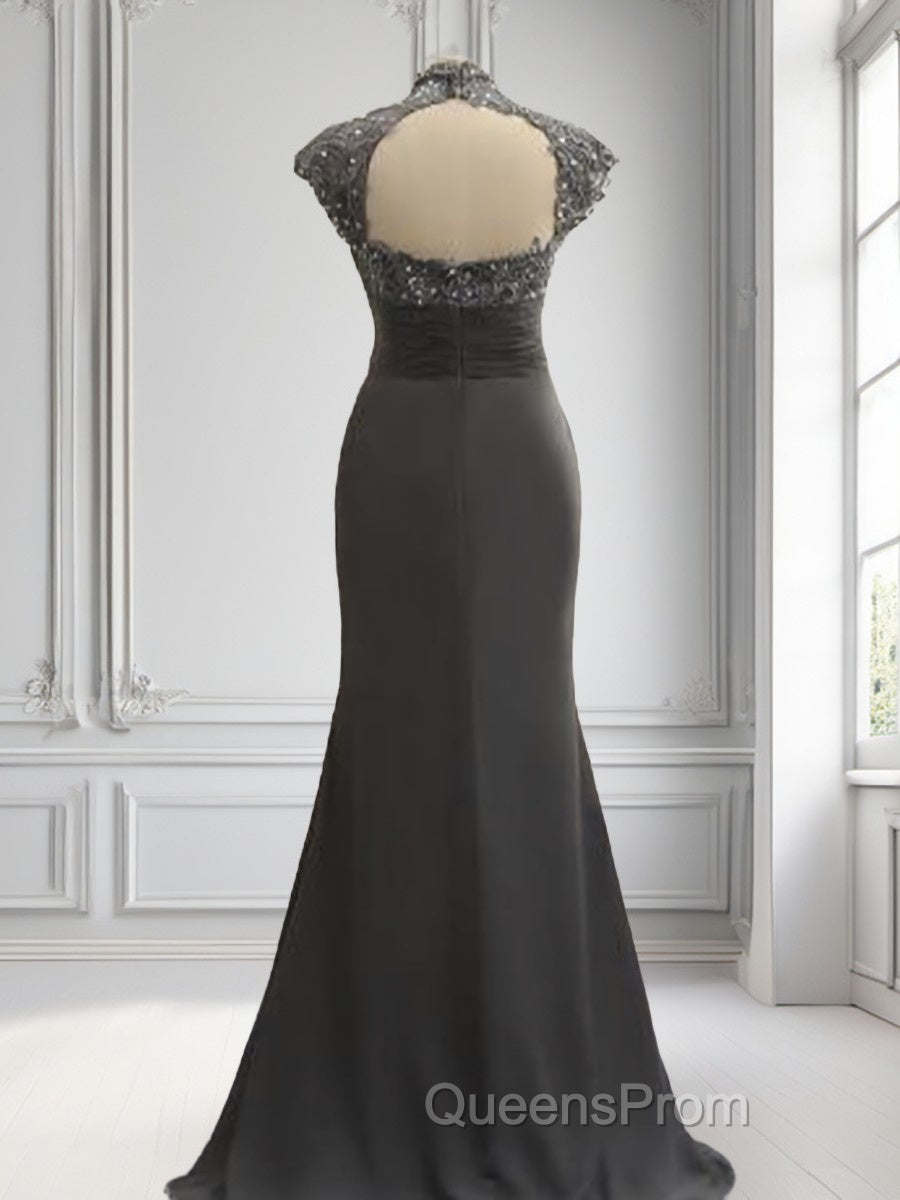 Sheath/Column High Neck Sweep Train Chiffon Mother of the Bride Dress With Lace Secondary image