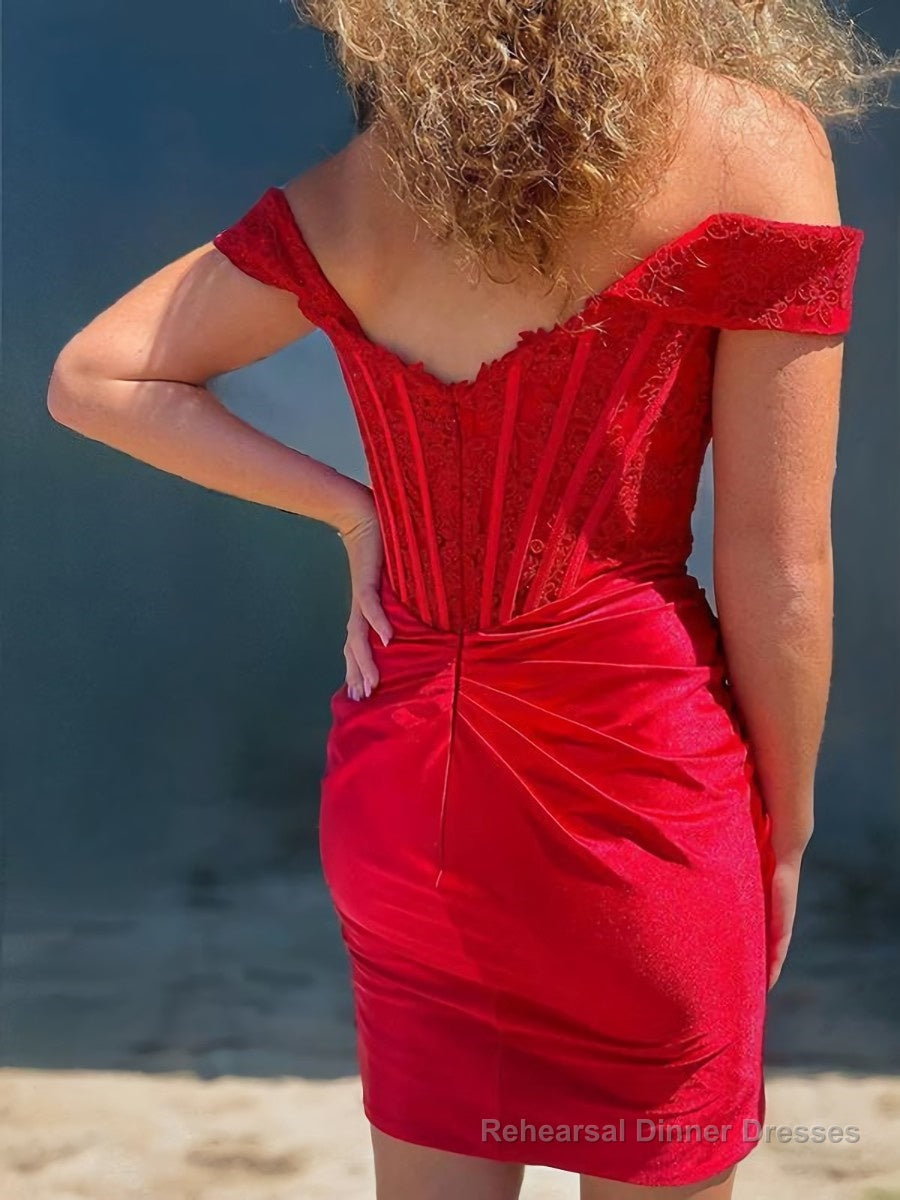 Sheath/Column Off-the-Shoulder Corset Short/Mini Elastic Woven Satin Homecoming Dresses Secondary image