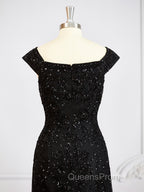 Sheath/Column Off-the-Shoulder Floor-Length Tulle Mother of the Bride Dress With Beading
