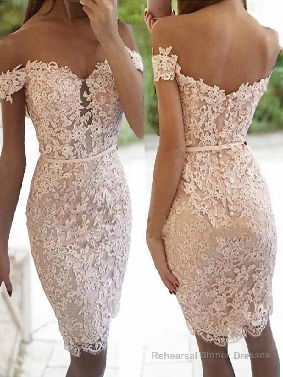 Sheath/Column Off-the-Shoulder Knee-Length Lace Homecoming Dresses Main image