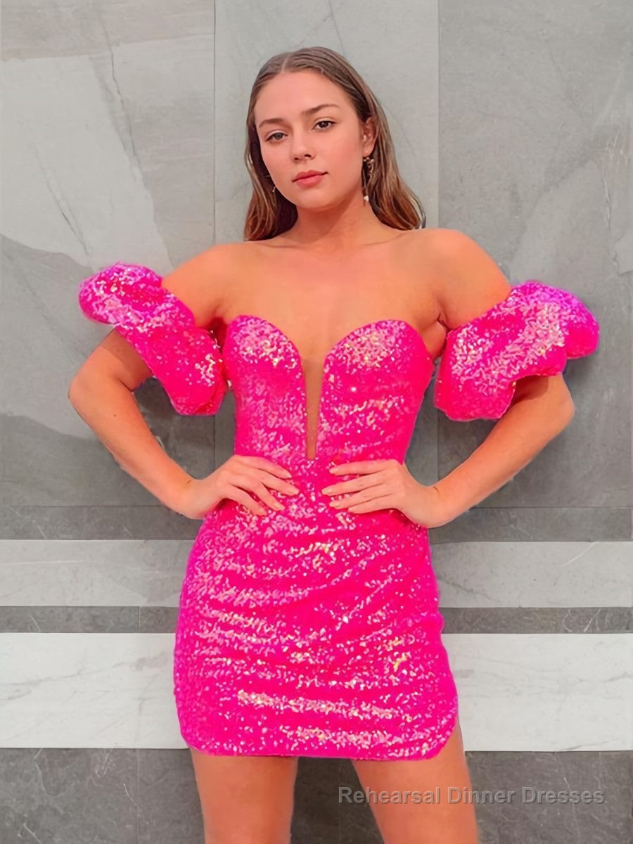 Sheath/Column Off-the-Shoulder Short/Mini Sequins Homecoming Dresses Main image