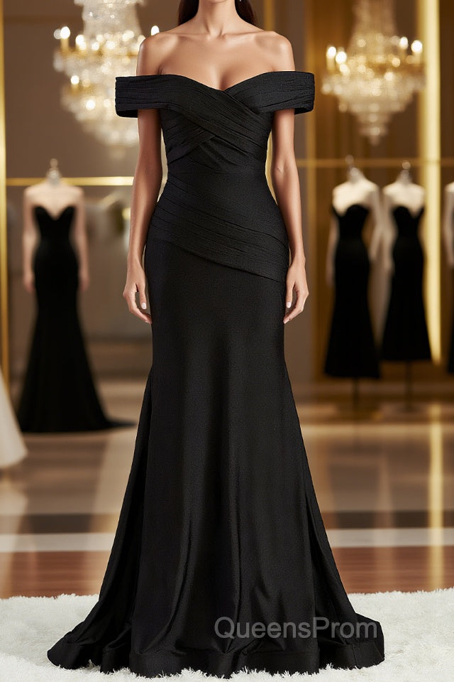 Sheath/Column Off-the-Shoulder Sweep Train Jersey Bridesmaid Dress Main image