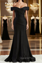 Sheath/Column Off-the-Shoulder Sweep Train Jersey Bridesmaid Dress
