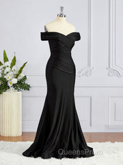 Sheath/Column Off-the-Shoulder Sweep Train Jersey Bridesmaid Dress