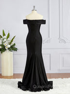 Sheath/Column Off-the-Shoulder Sweep Train Jersey Bridesmaid Dress