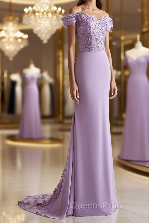 Sheath/Column Off-the-Shoulder Sweep Train Jersey Mother of the Bride Dress With Ruffles Main image