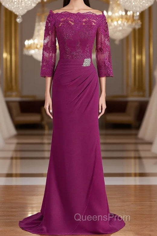 Sheath/Column Off-the-Shoulder Sweep Train Mother of the Bride Dress With Appliques Lace Main image