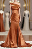 Sheath/Column Off-the-Shoulder Sweep Train Silk like Satin Bridesmaid Dress with Leg Slit