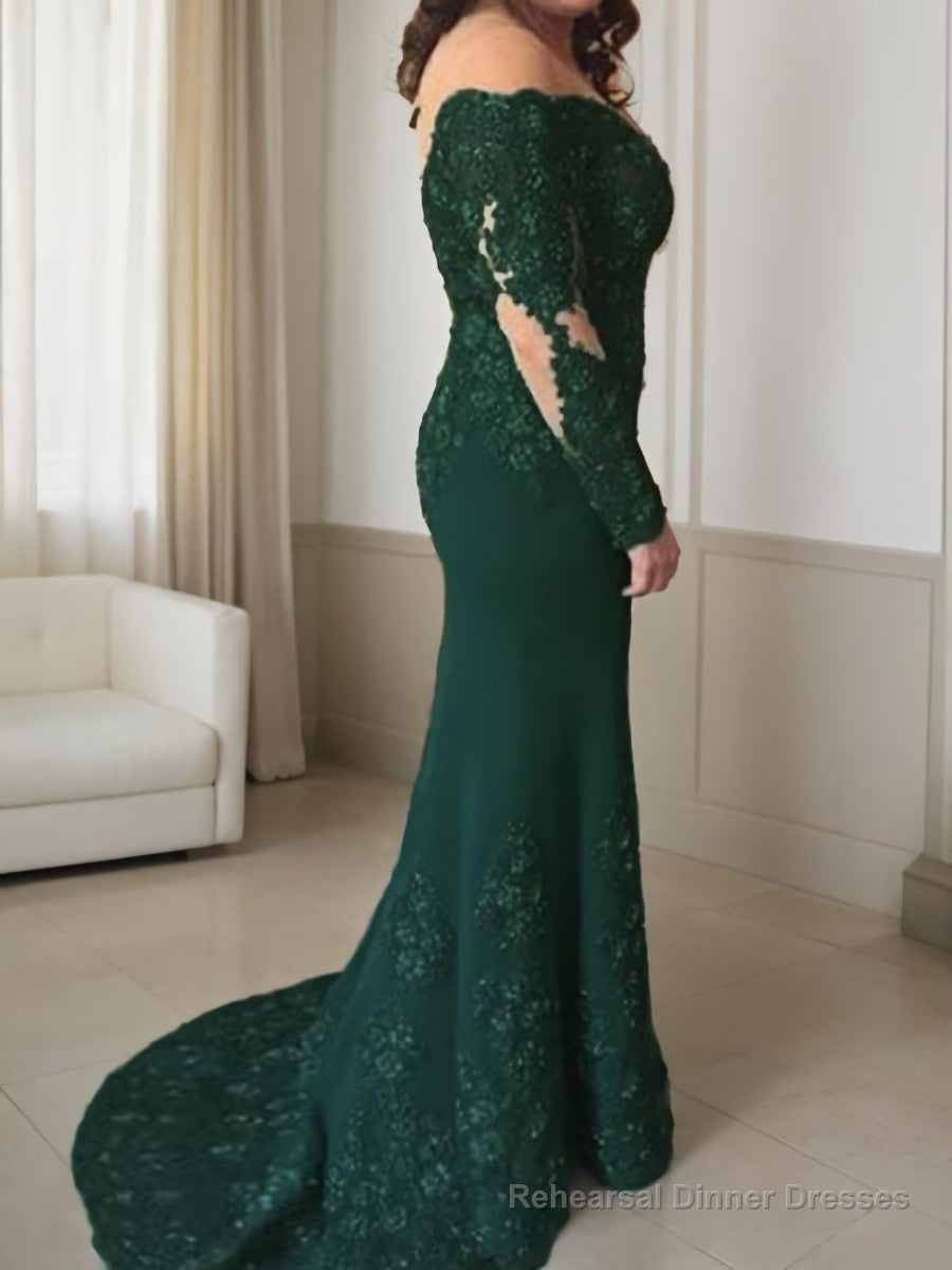 Sheath/Column Off-the-Shoulder Sweep Train Stretch Crepe Mother of the Bride Dresses With Appliques Lace Secondary image
