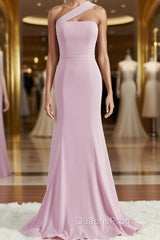 Sheath/Column One-Shoulder Floor-Length Stretch Crepe Bridesmaid Dress