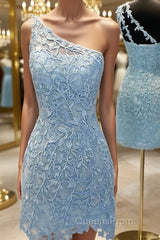 Sheath/Column One-Shoulder Short/Mini Lace Applique Homecoming Dress