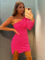 Sheath/Column One-Shoulder Short/Mini Velvet Sequins Homecoming Dresses