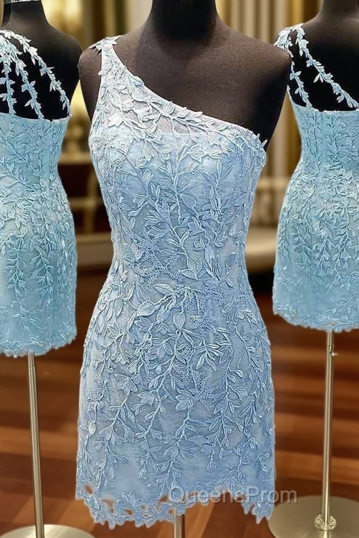 Sheath/Column One-Shoulder Sleeveless Short/Mini Lace Homecoming Dress with Beading Main image