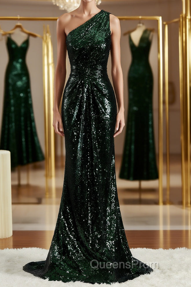 Sheath/Column One-Shoulder Sweep Train Sequins Bridesmaid Dress Main image