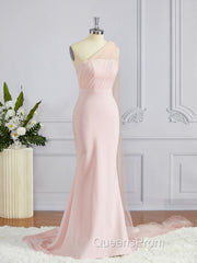 Sheath/Column One-Shoulder Sweep Train Stretch Crepe Bridesmaid Dress