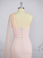 Sheath/Column One-Shoulder Sweep Train Stretch Crepe Bridesmaid Dress