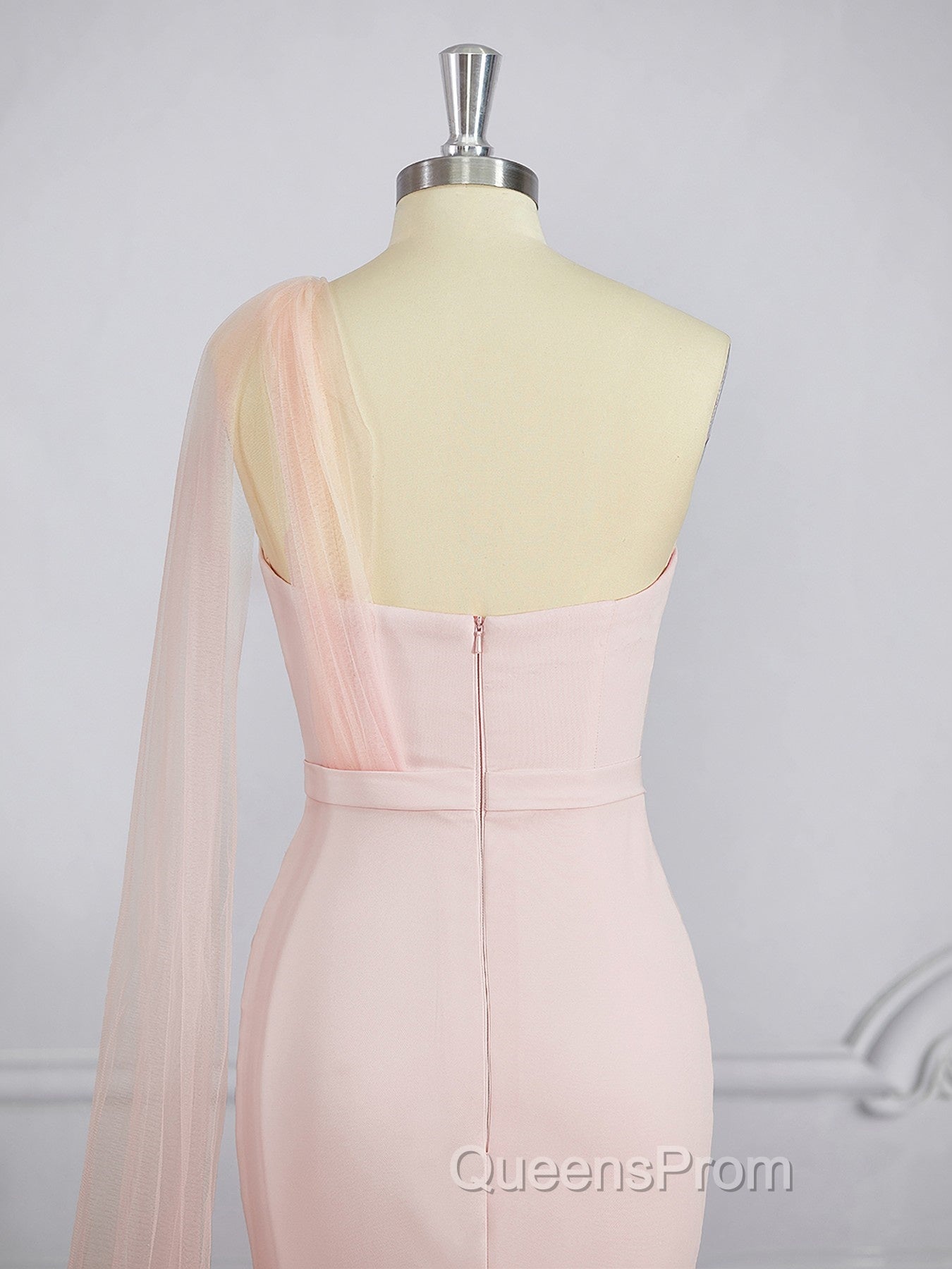 Sheath/Column One-Shoulder Sweep Train Stretch Crepe Bridesmaid Dress