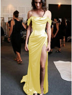 Sheath Column Classy Prom Dress Minimalist Dress Classy Evening Party Sweep Brush Train Sleeveless Strapless Charmeuse With Pleats Ruched Slit